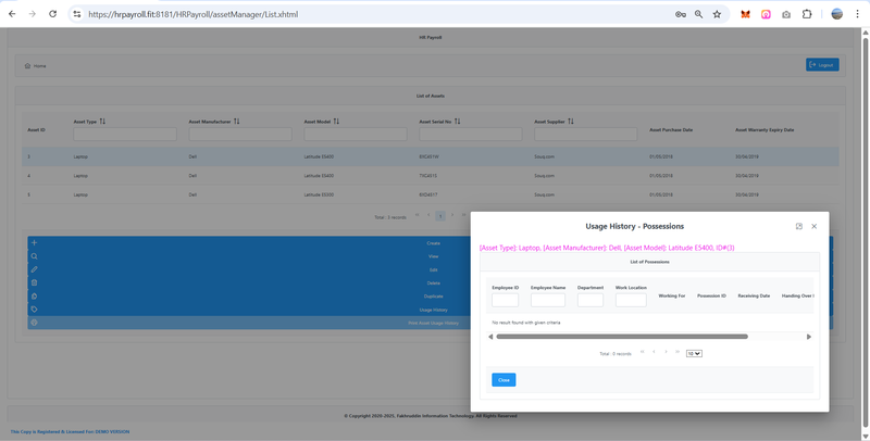 HR Payroll : Asset Management