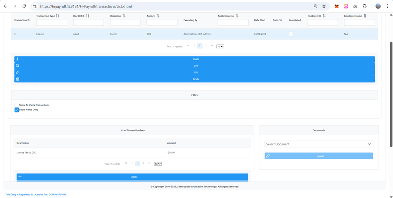 HR Payroll : PRO Transactions